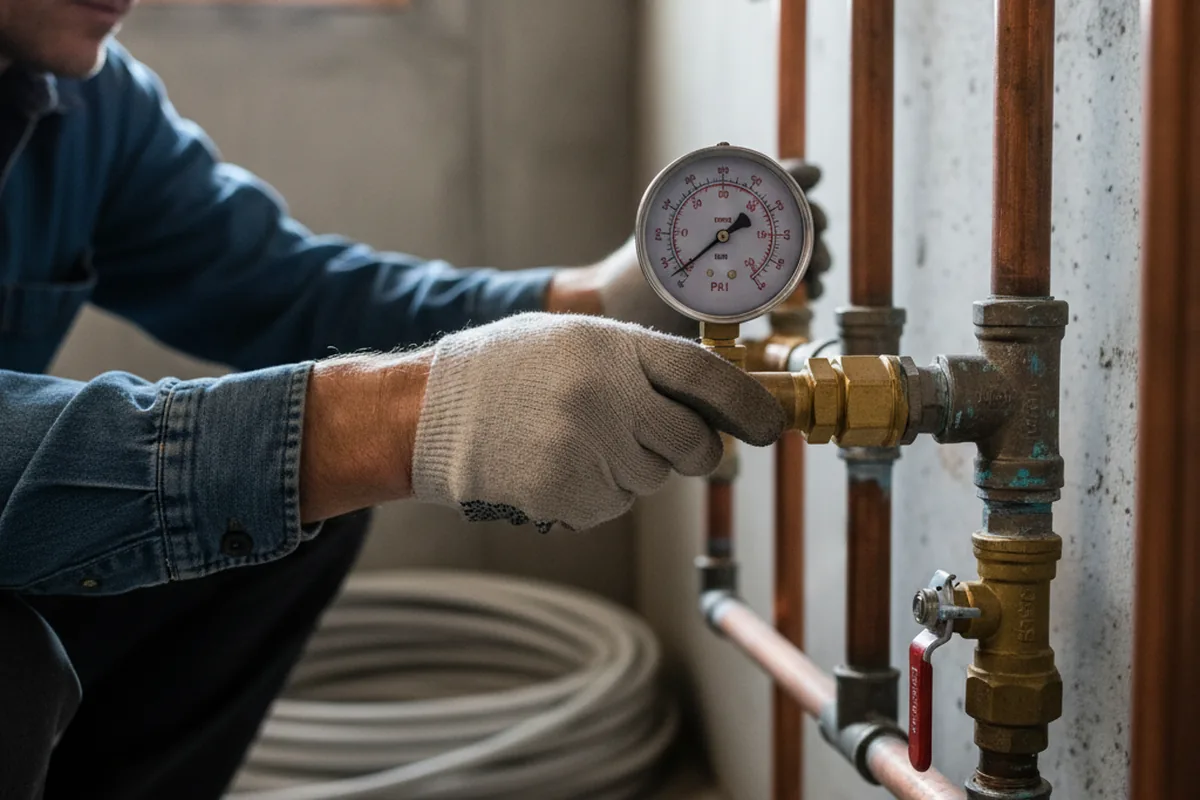 Pressure testing a repaired line during Water Line Repair in Purcell